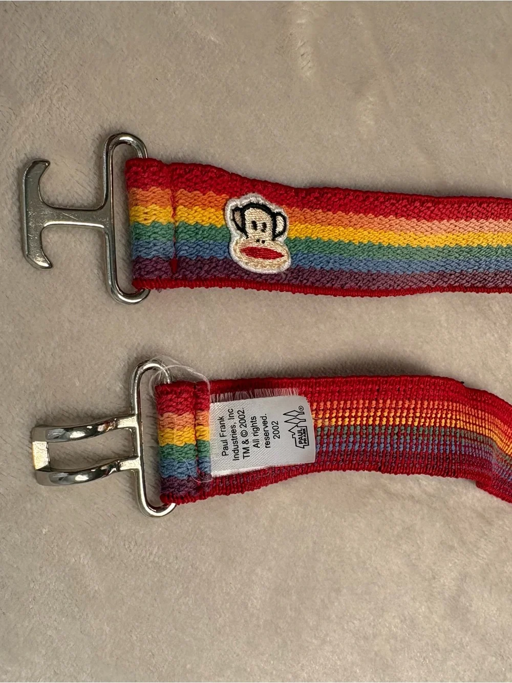 Paul Frank Red Rainbow Stripe Webbing Belt with Jolly Face Patch